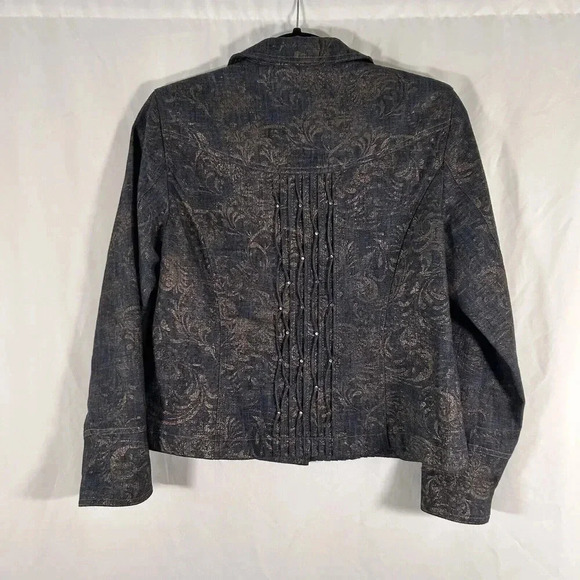 Coldwater Creek Jacket Women's P8 Petite Snap Front Blue Gold Long Sleeve - Picture 9 of 11